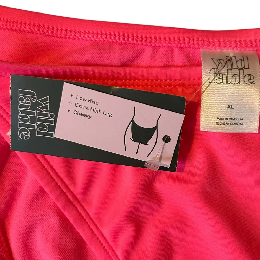 NWT Wild Fable Low Rise Extra Cheeky Xtra High Leg Bikini Bottoms Hot Pink XL - Picture 5 of 5